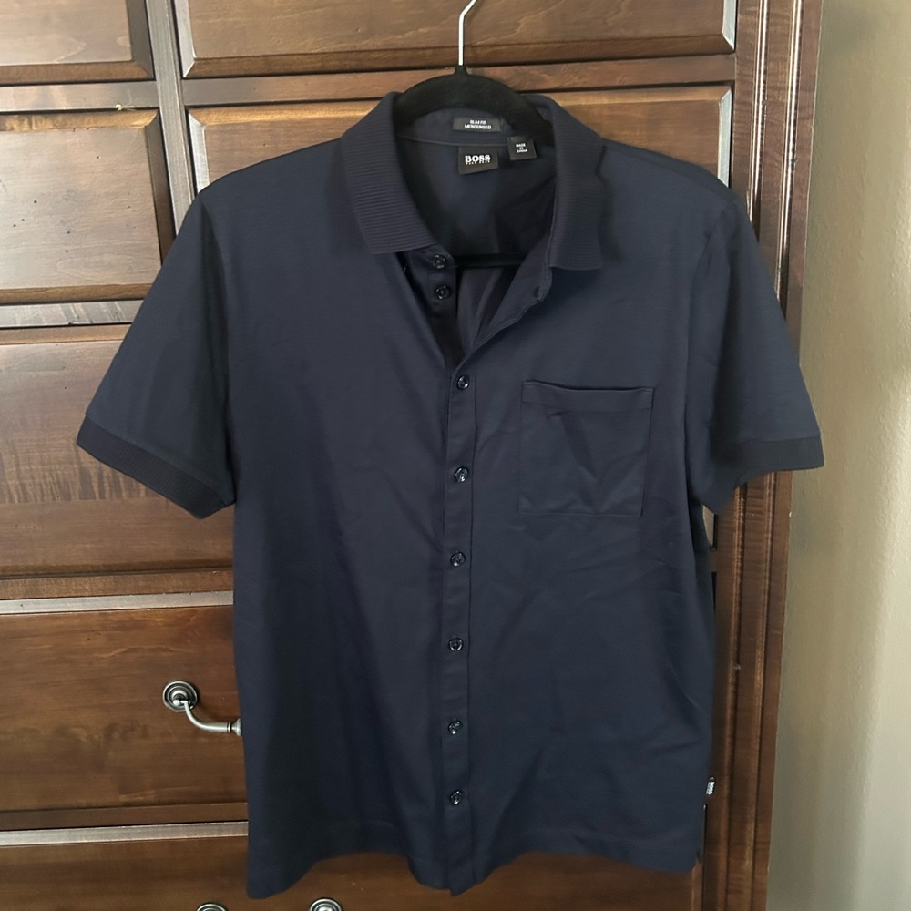 BOSS Navy Short-Sleeve Button-Down Shirt
